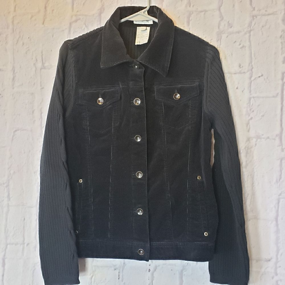 FRENCH DRESSING Corduroy & Sweater Jacket Black Women's Medium CLEARANCE